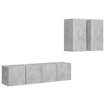  Set de dulapuri TV, 4 piese, gri beton, lemn prelucrat