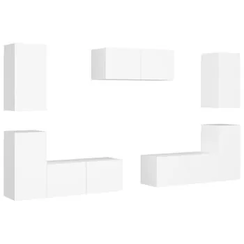  Set dulapuri TV, 7 piese, alb, lemn prelucrat