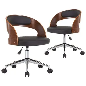  Scaune pivotante, 2 buc. negru, lemn curbat & piele ecologică