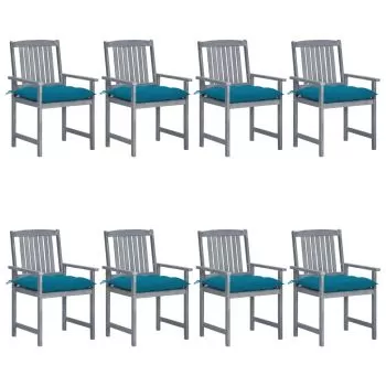 Set 8 bucati scaune de gradina cu perne, albastru
