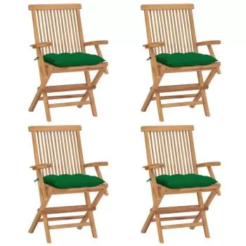 Set 4 bucati scaune de gradina cu perne verzi, verde