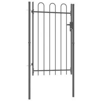  Poartă de gard cu o ușă, vârf arcuit, negru, 1 x 1,5 m, oțel