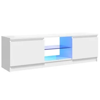  Comodă TV cu lumini LED, alb extralucios, 120x30x35,5 cm