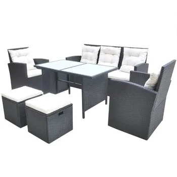  Set mobilier de exterior cu perne, 6 piese, negru, poliratan