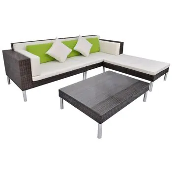  Set mobilier de grădină cu perne, 4 piese, maro, poliratan