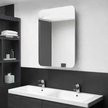 Dulap de baie cu oglinda si LED-uri, gri beton