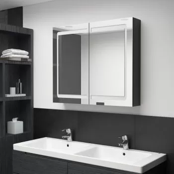 Dulap de baie cu oglinda si LED, negru