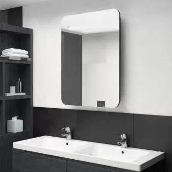 Dulap de baie cu oglinda si LED, negru