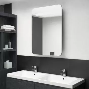 Dulap de baie oglinda si LED, negru strălucitor