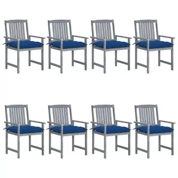Set 8 bucati scaune de gradina cu perne, albastru regal