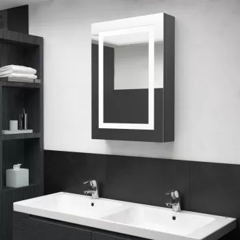 Dulap de baie cu oglinda si LED, cenusiu strălucitor