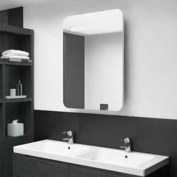 Dulap de baie oglinda si LED, alb strălucitor