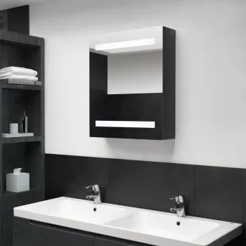 Dulap de baie cu oglinda si LED, negru strălucitor