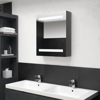 Dulap de baie cu oglindă și LED, gri strălucitor, 50x14x60 cm