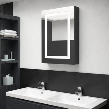 Dulap de baie cu oglinda si LED negru stralucitor, negru strălucitor