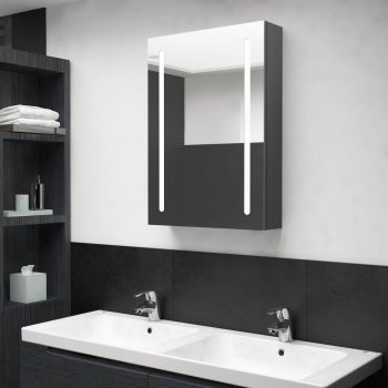 Dulap de baie cu oglinda si LED, gri, 50 x 13 x 70 cm
