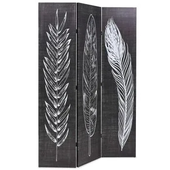  Paravan cameră pliabil, negru&alb, 120 x 170 cm, imprimeu pene