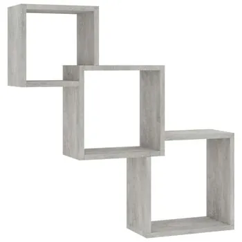  Rafturi de perete, cub, gri beton, 68x15x68 cm, lemn prelucrat
