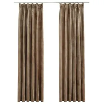  Draperii opace, 2 buc., bej, 140x225 cm, catifea, cu cârlige