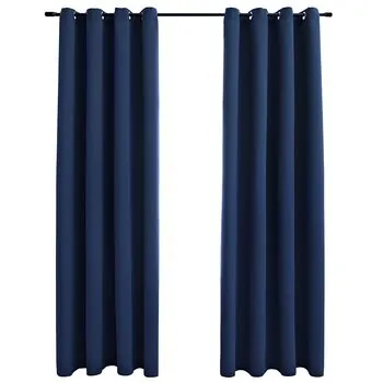  Draperii opace cu inele metalice, 2 buc, albastru, 140 x 225 cm