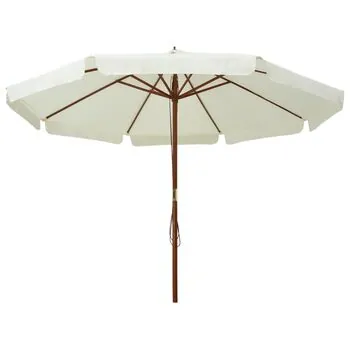  Umbrelă soare de exterior, stâlp din lemn, alb nisipiu, 330 cm
