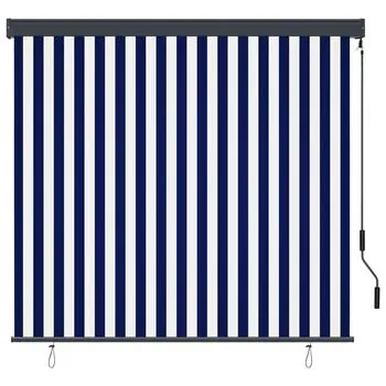 Jaluzea tip rulou de exterior, albastru și alb, 160 x 250 cm