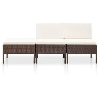  Set mobilier de grădină cu perne, 3 piese, maro, poliratan