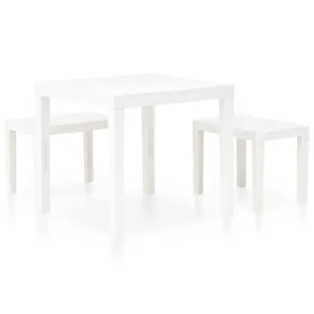  Masă de grădină cu 2 bănci, alb, plastic