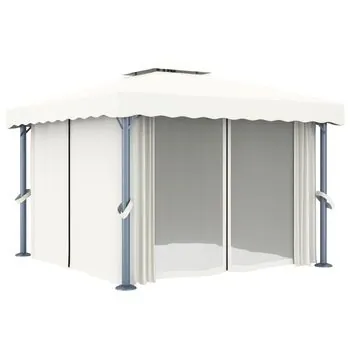  Pavilion cu perdea, alb crem, 3 x 3 m, aluminiu