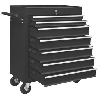  Cărucior de scule pentru atelier cu 7 sertare, negru  