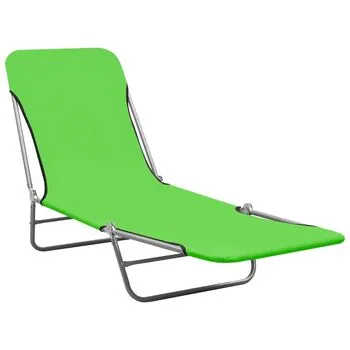  Șezlonguri pliabile, 2 buc., verde, oțel & material textil
