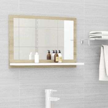 Oglindă de baie, alb/stejar sonoma, 60 x 10.5 x 37 cm, PAL
