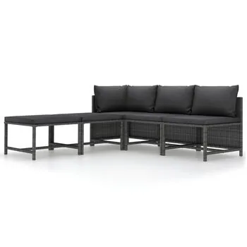  Set canapea de grădină cu perne, 5 piese, gri, poliratan