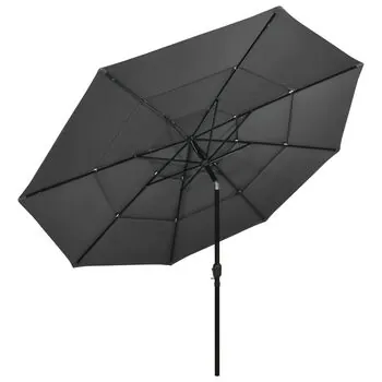  Umbrelă de grădină 3 niveluri, stâlp aluminiu, antracit, 3,5 m