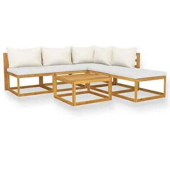  Set mobilier grădină cu perne, 6 piese, crem, lemn masiv acacia