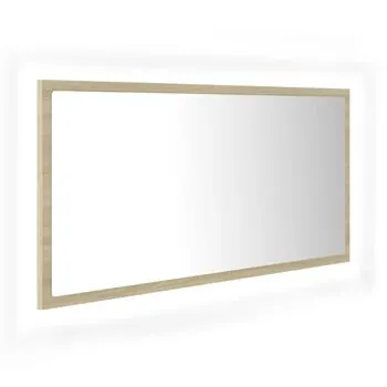  Oglindă de baie cu LED, stejar sonoma, 90x8,5x37 cm, acril