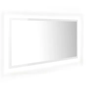  Oglindă de baie cu LED, alb extralucios, 90x8,5x37 cm, acril