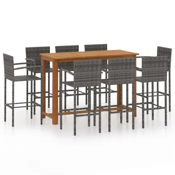  Set mobilier bar de grădină, 9 piese, gri