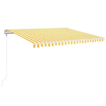 Copertină automată cu senzor vânt&LED, galben/alb, 400x350 cm
