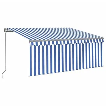  Copertină retractabilă manual cu stor, albastru&alb, 3,5x2,5 m
