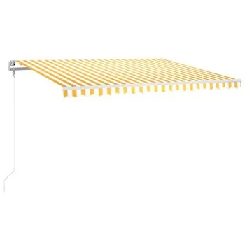  Copertină automată cu senzor vânt & LED, galben&alb, 400x300 cm