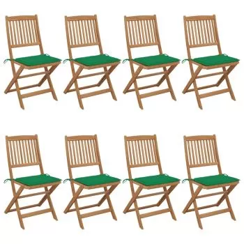 Set 8 bucati scaune de gradina pliabile cu perne, verde