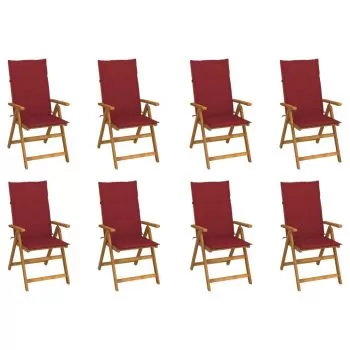 Set 8 bucati scaune de gradina pliabile cu perne, bordo