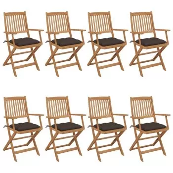 Set 8 bucati scaune de gradina pliabile cu perne, gri taupe