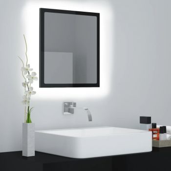 Oglindă de baie cu LED, negru extralucios, 40x8.5x37 cm, PAL