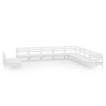  Set mobilier de grădină, 11 piese, alb, lemn masiv de pin