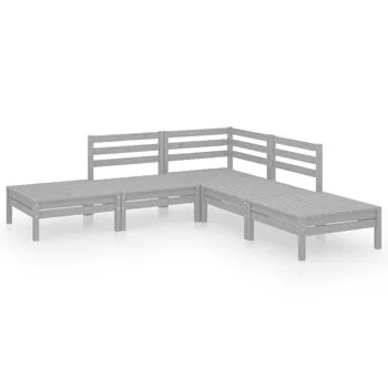  Set mobilier de grădină, 5 piese, gri, lemn masiv de pin