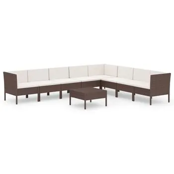  Set mobilier de grădină cu perne, 9 piese, maro, poliratan