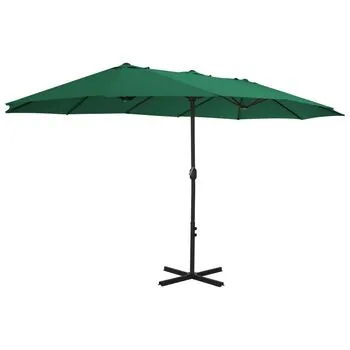  Umbrelă de soare de exterior, stâlp aluminiu, verde, 460x270 cm