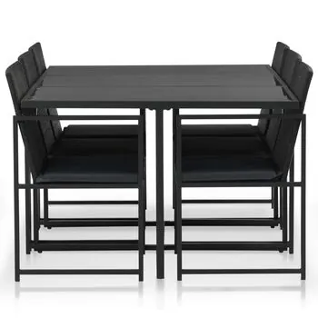  Set mobilier de exterior cu perne, 7 piese, negru, poliratan